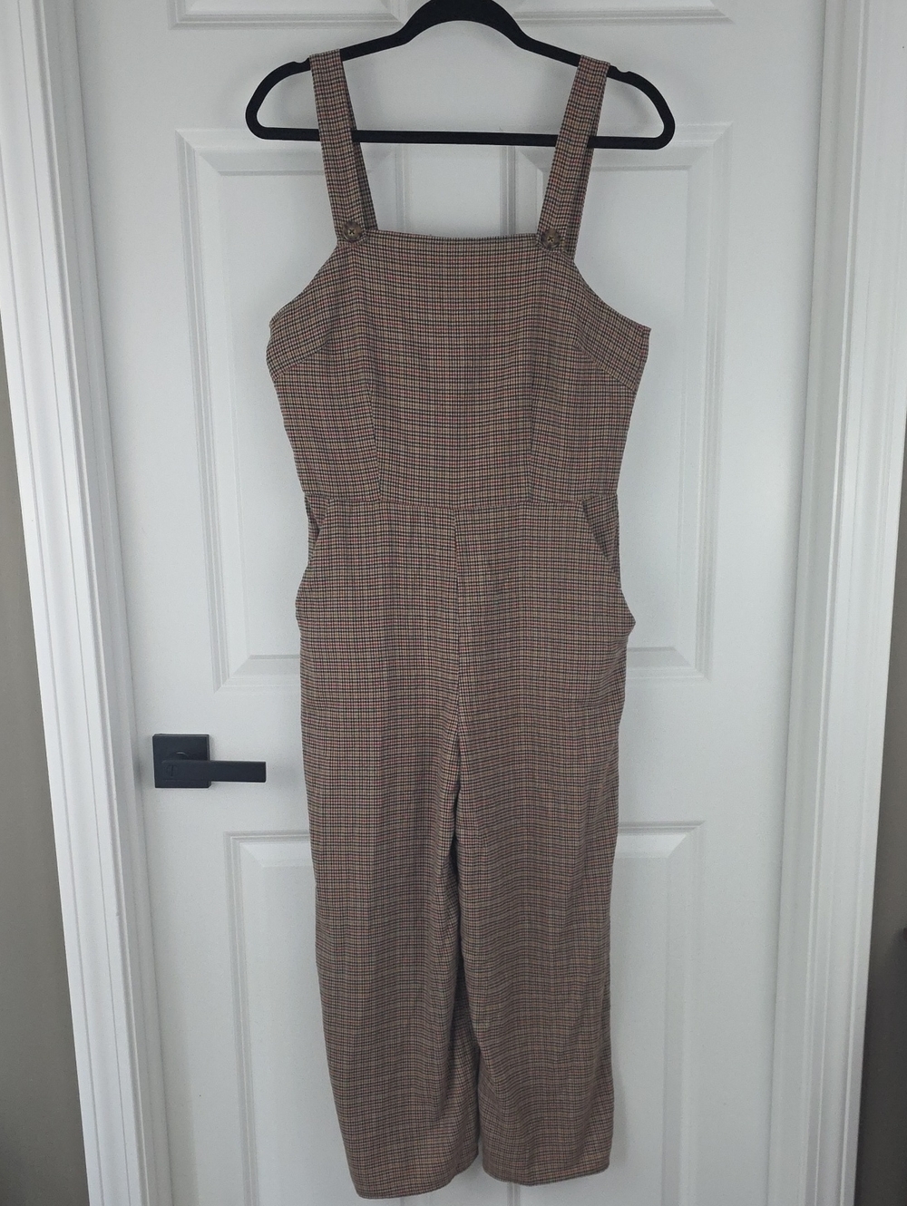 Gypsies & Moondust Houndstooth Brown Jumpsuit Romper/Overalls W/ Pockets Large